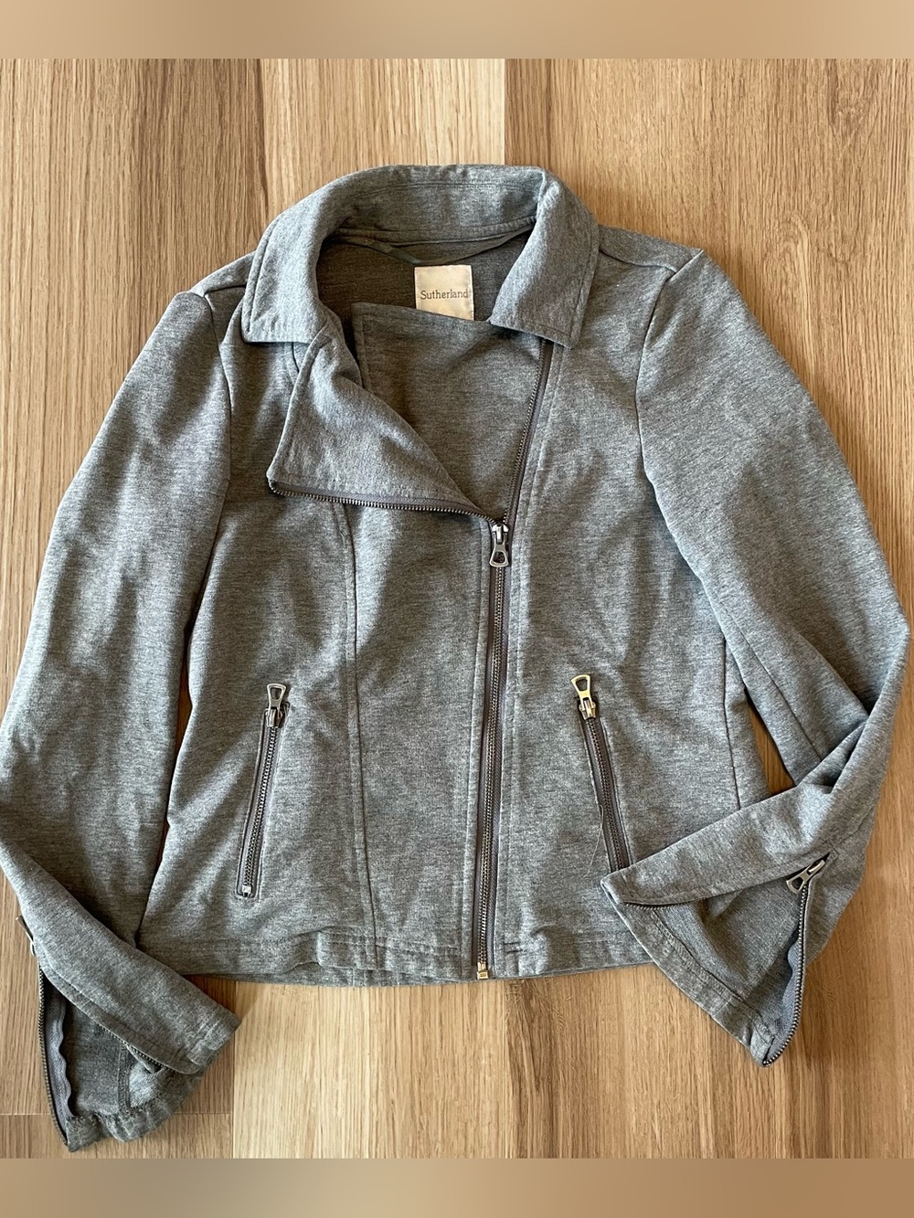 Sutherland Women’s XS Zip Sweatshirt Jacket Gray Moto Biker Edgy Streetwear Y2K